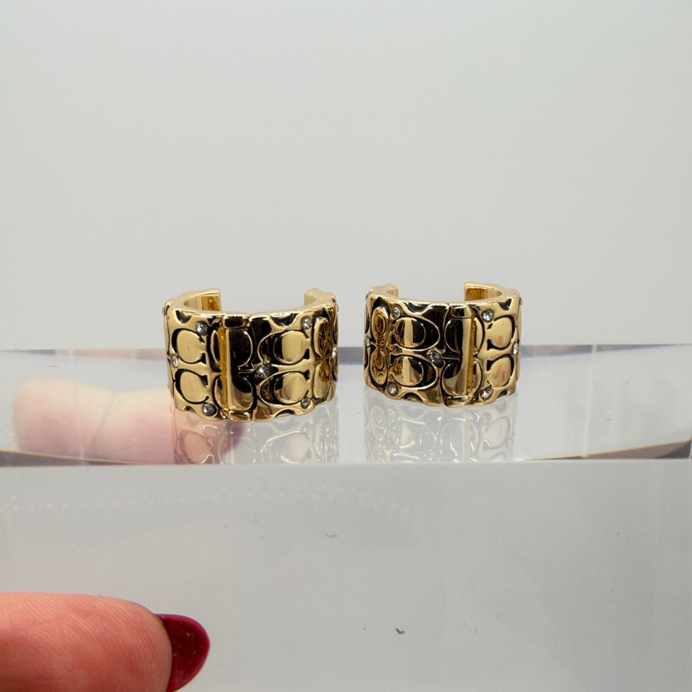 Authentic COACH engraved signature, w/ rhinestones huggie hoop earrings! - Picture 3 of 15